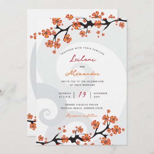 Tropisch Sinaasappel Hibiscus Fusion Grijs Swirl B Kaart (Voorkant / Achterkant)