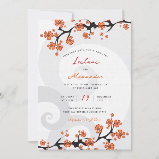 Tropisch Sinaasappel Hibiscus Fusion Grijs Swirl B Kaart (Voorkant)