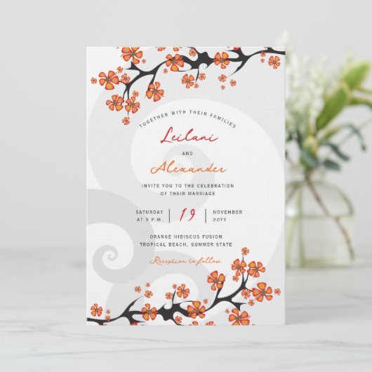 Tropisch Sinaasappel Hibiscus Fusion Grijs Swirl B Kaart (Staand voorkant)