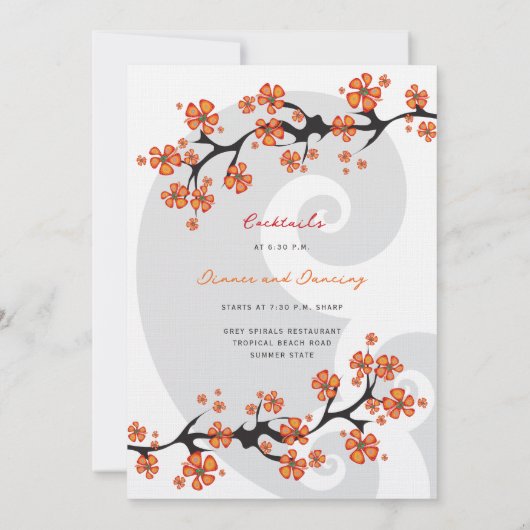 Tropisch Sinaasappel Hibiscus Fusion Grijs Swirl B Kaart (Achterkant)