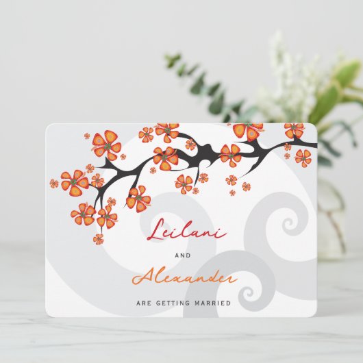 Tropisch Sinaasappel Hibiscus Grijze wervelingen B Kaart (Staand voorkant)