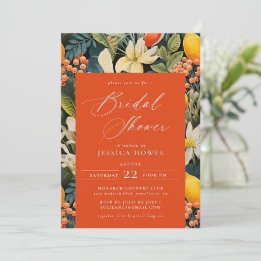 Tropisch Sinaasappel Paradise bruidsdoucheuitnodig Kaart (Staand voorkant)