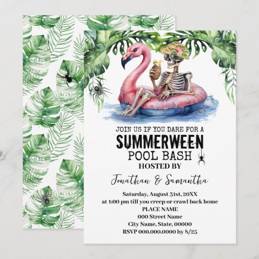 Tropisch Skelet Zwembadfeestje in de Stijl van Sum Kaart (Voorkant / Achterkant)