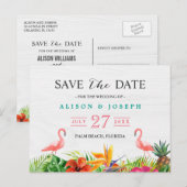 Tropisch Sla de datum op | Hibiscus Floral Flaming Aankondigingskaart (Voorkant / Achterkant)