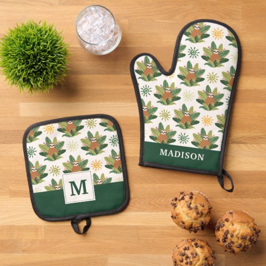 Tropisch sleufpatroon ovenwant & pannenlap set (Top down)