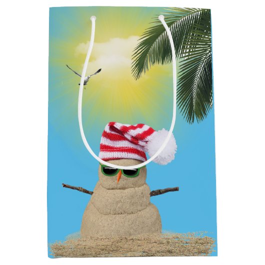 Tropisch Snowman Kerstmis Medium Cadeauzakje (Voorkant)