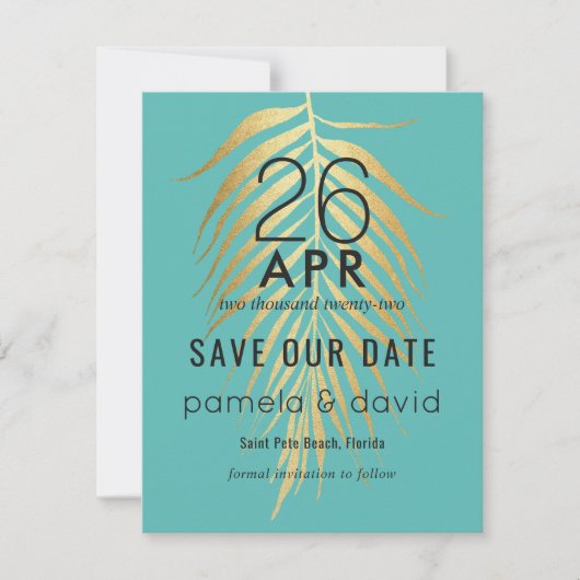 Tropisch sparen de Datum Caraïbisch Blauw Save The Date (Voorkant)