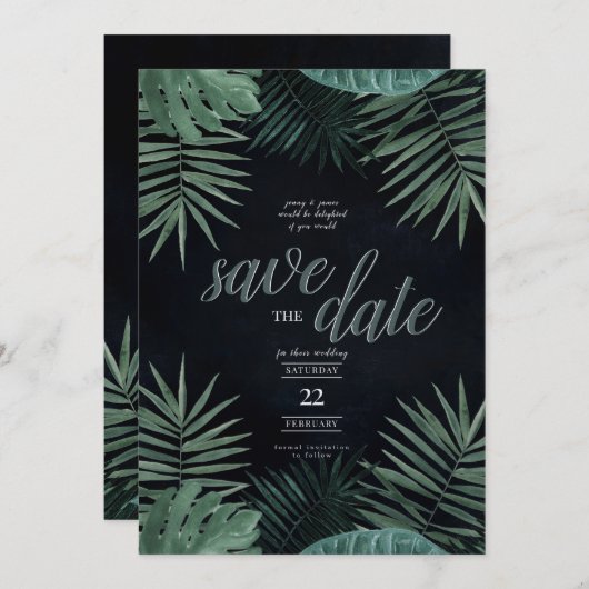 Tropisch sparen de Datum, Donker en Moody Feestdagenkaart (Voorkant / Achterkant)