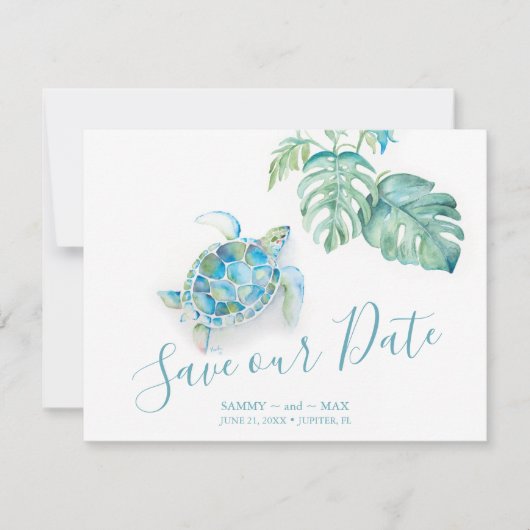 Tropisch sparen de Datum met de Schildpad van het Save The Date (Voorkant)