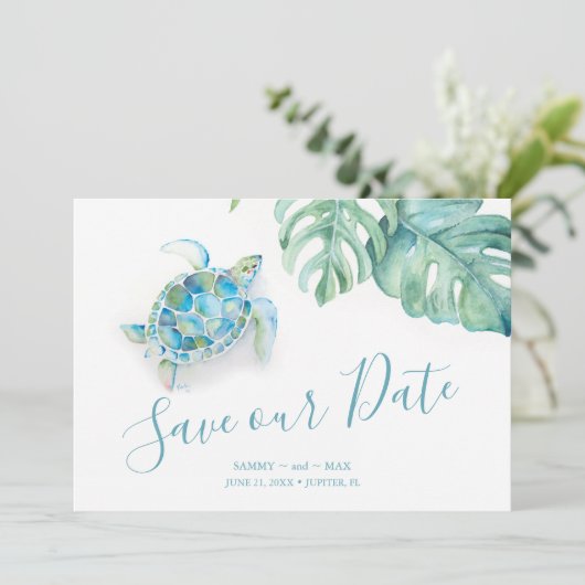 Tropisch sparen de Datum met de Schildpad van het  Save The Date (Staand voorkant)