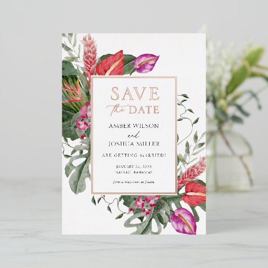 Tropisch sparen de Datum met de Uitnodiging van de (Staand Voorkant)