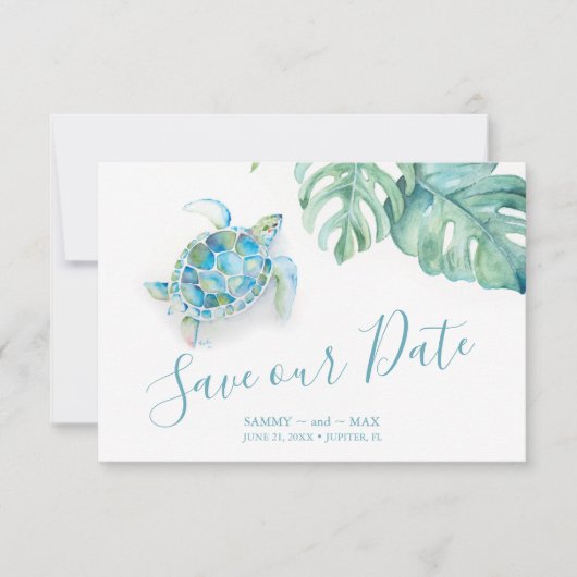 Tropisch sparen de Schildpad van het Zee van de Wa Save The Date (Voorkant)