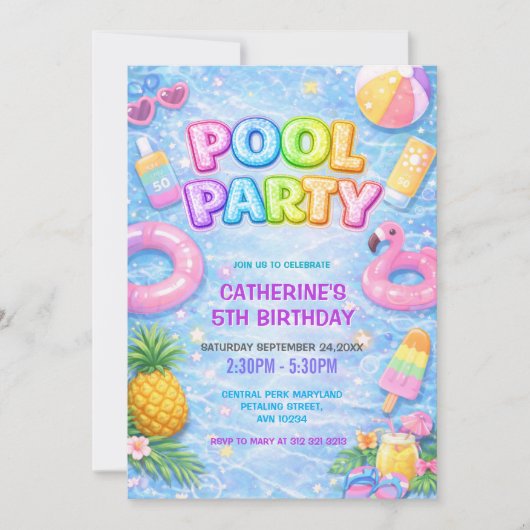 Tropisch sprankelend zwembadfeest verjaardag kaart (Voorkant)