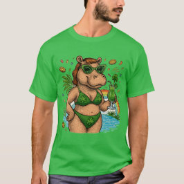Tropisch St. Patrick's zwembadfeest voor nijlpaard T-shirt