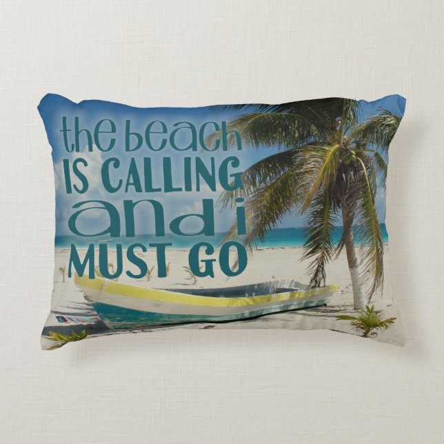 Tropisch strand Acute Pillow Palm Old Boat Accent Kussen (Voorkant)