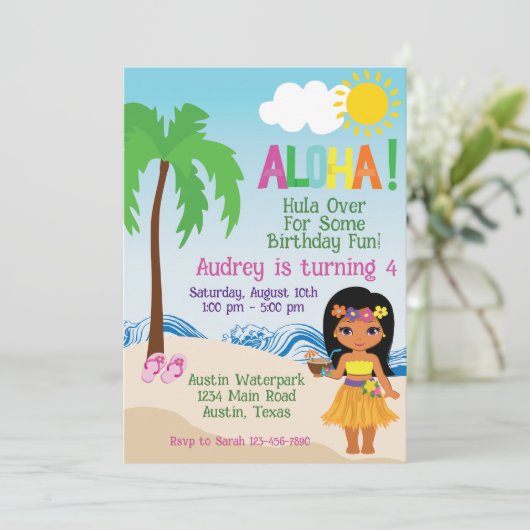 Tropisch strand Aloha Luau-verjaardagsuitnodiging Kaart (Staand voorkant)