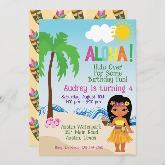 Tropisch strand Aloha Luau-verjaardagsuitnodiging Kaart (Voorkant / Achterkant)
