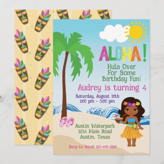 Tropisch strand Aloha Luau-verjaardagsuitnodiging Kaart (Voorkant / Achterkant)