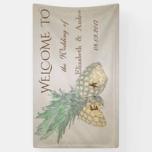 Tropisch strand, ananas-bruiloft banner (Verticaal)