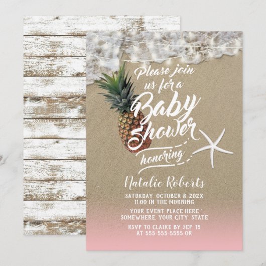 Tropisch strand, ananas en staarvis, Baby shower Kaart (Voorkant / Achterkant)