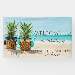 Tropisch strand, ananas Huwelijksbanner Spandoek