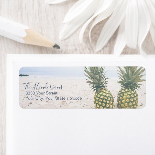 Tropisch strand ananas retouradreslabel etiket (Insitu)