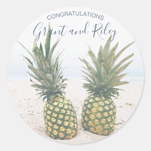 Tropisch strand Ananas Ronde Sticker (Voorkant)