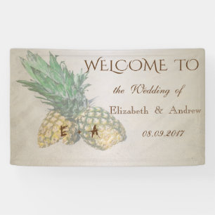 Tropisch Strand,Ananas Trouwbanner Spandoek
