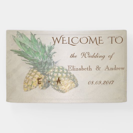 Tropisch Strand,Ananas  Trouwbanner Spandoek (Horizontaal)