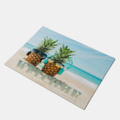 Tropisch strand, ananassen welkom deurmat (Schuin)