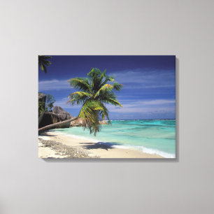 Tropisch strand, Anse Sourse D'Argent, La Digue Canvas Afdruk