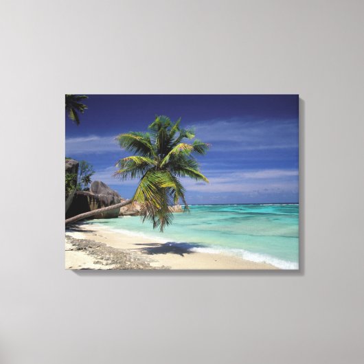 Tropisch strand, Anse Sourse D'Argent, La Digue Canvas Afdruk (Voorkant)