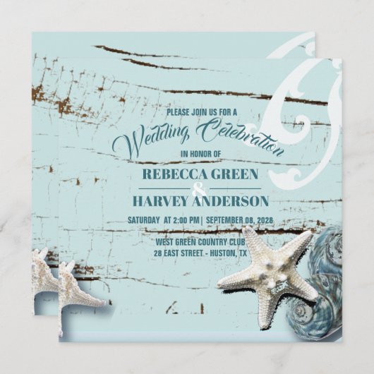 tropisch strand aqua blauwe zeeschelp zeesterren b kaart (Voorkant / Achterkant)