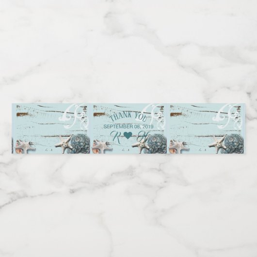 tropisch strand aqua blauwe zeeschelp zeesterren b waterfles etiket (Enkel label)