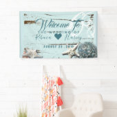 Tropisch strand Aqua Blue Seashell bruiloft Spandoek (Insitu)