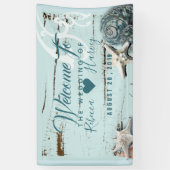 Tropisch strand Aqua Blue Seashell bruiloft Spandoek (Verticaal)