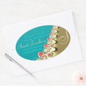 Tropisch strand aqua + goud label ovale sticker (Envelop)