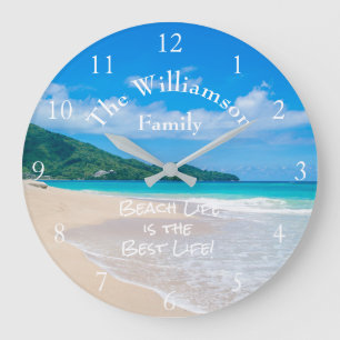 Tropisch Strand Aqua Oceaan Witte Zandgolven Grote Klok