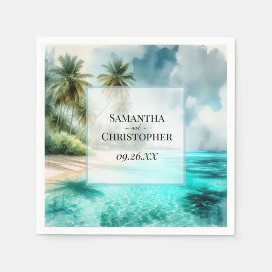 Tropisch strand aquarel elegante kust bruiloft servet (Voorkant)