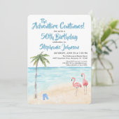 Tropisch strand avontuur 50th Birthday Party Blue Kaart (Staand voorkant)
