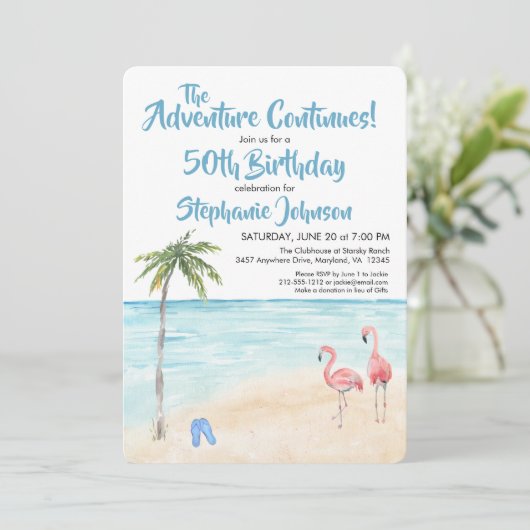 Tropisch strand avontuur 50th Birthday Party Blue Kaart (Staand voorkant)