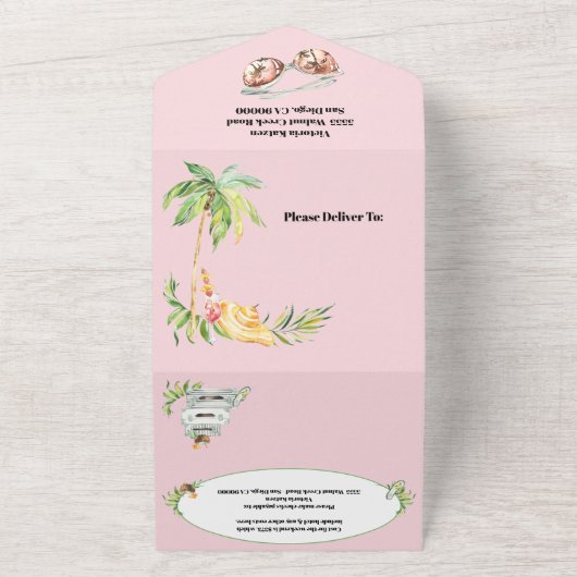 Tropisch strand Bachelorette Weekend Route All In One Uitnodiging (Buitenkant)