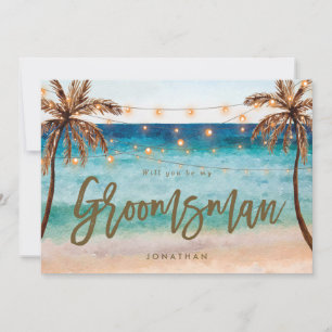 Tropisch strand Be My Groomsman Voorstelkaart Bedankkaart