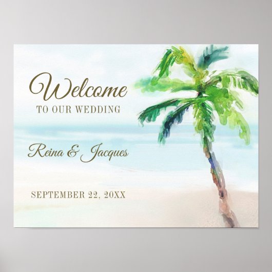 Tropisch strand Beach Palm Tree Weddenschap Welkom Poster (Voorkant)