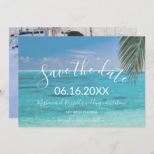 Tropisch strand Beach Photo Weddenschap Save the D Aankondiging (Voorkant / Achterkant)