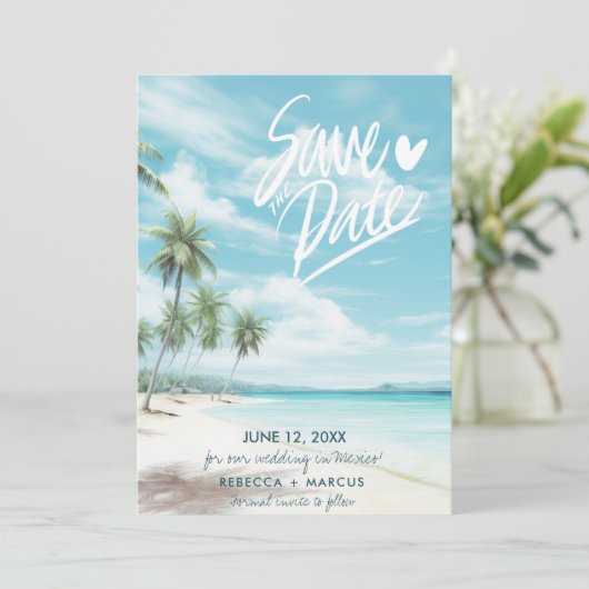 Tropisch strand Beach Photo Weddenschap Save the D Kaart (Staand voorkant)