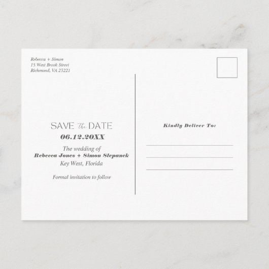 Tropisch strand Beach Weddenschap met bomen Bewaar Aankondigingskaart (Achterkant)