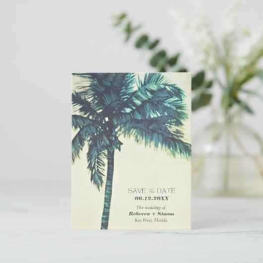Tropisch strand Beach Weddenschap met bomen Bewaar Aankondigingskaart (Staand voorkant)