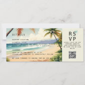 Tropisch strand Bestemming Boarding Pass Bruiloft Kaart (Achterkant)