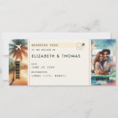 Tropisch strand Bestemming Boarding Pass Bruiloft Kaart (Voorkant)